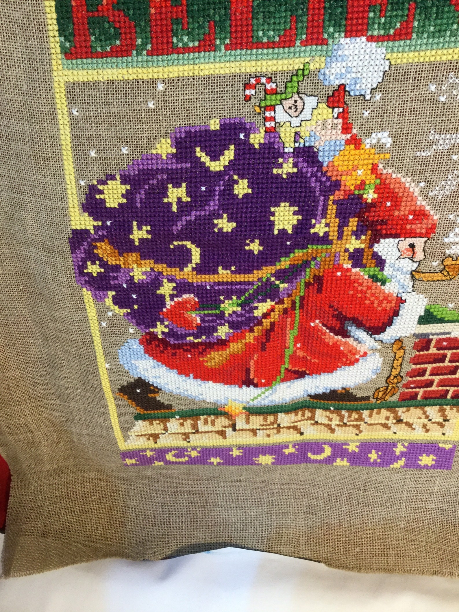 Vintage Santa Cross Stitch Picture Features Santa with Pack Etsy