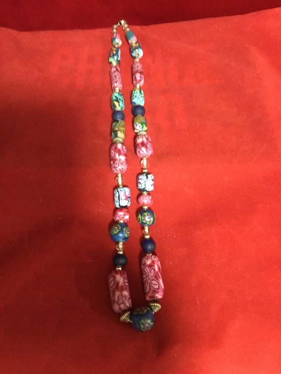Vintage Polymer Clay Beads Necklace, Handmade Bright … Gem
