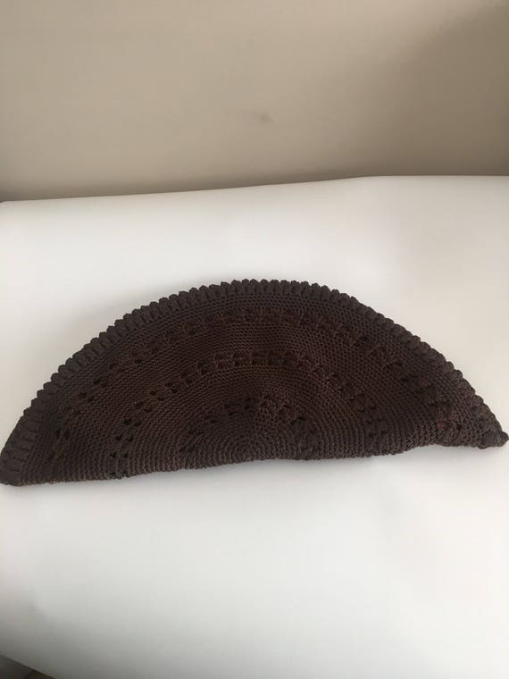 Vintage Crochet Clutch, Brown Thread Semicircular 