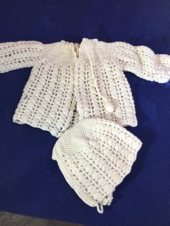 Vintage Infant Crochet Set for Baby, Sweater and H