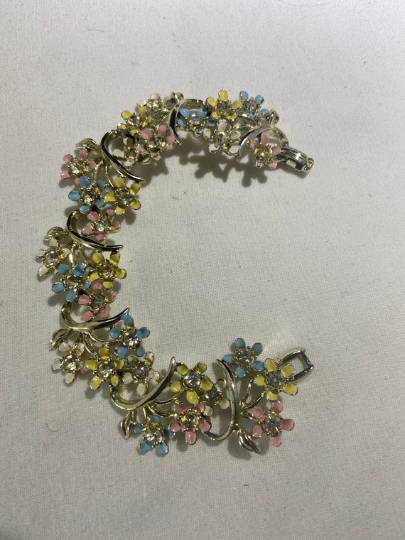 Vintage Pastel Flowers Enamel & Rhinestones Parur… - image 3