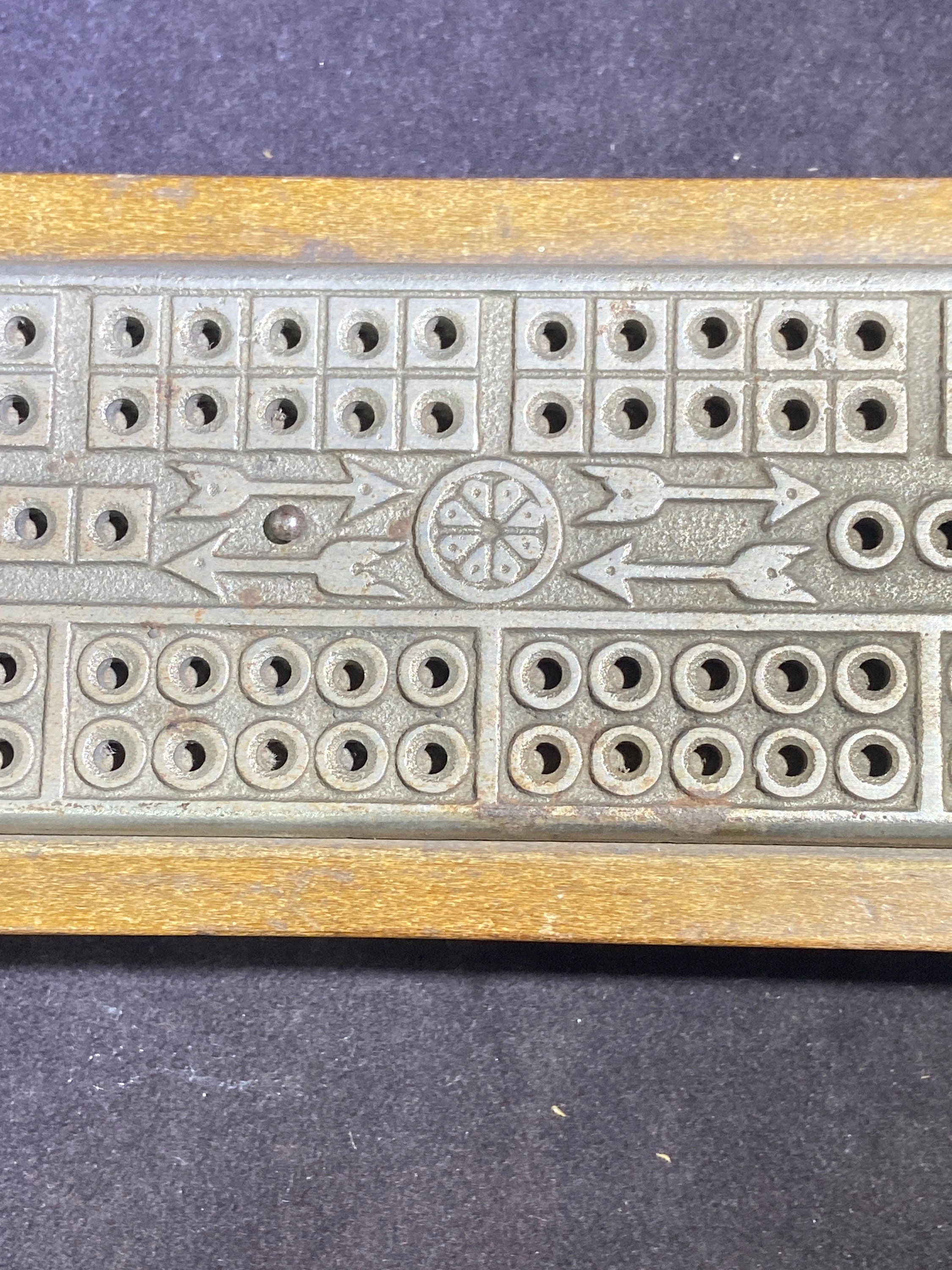 Antique Metal and Wood Cribbage Board 19th Century Arrow Etsy