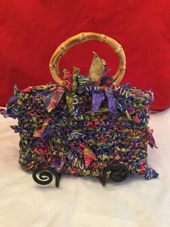 Boho Multicolor Purse, Vintage Tied Purse with Ba… - image 1