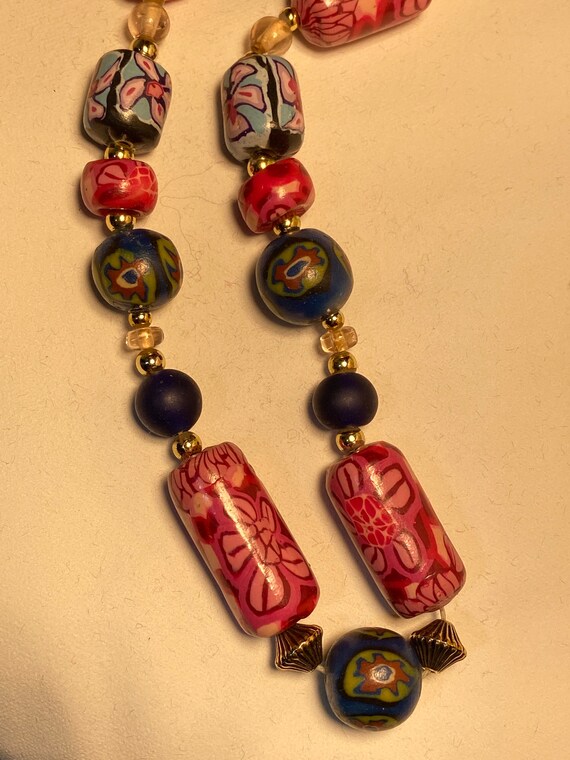 Vintage Polymer Clay Beads Necklace, Handmade Bright … Gem