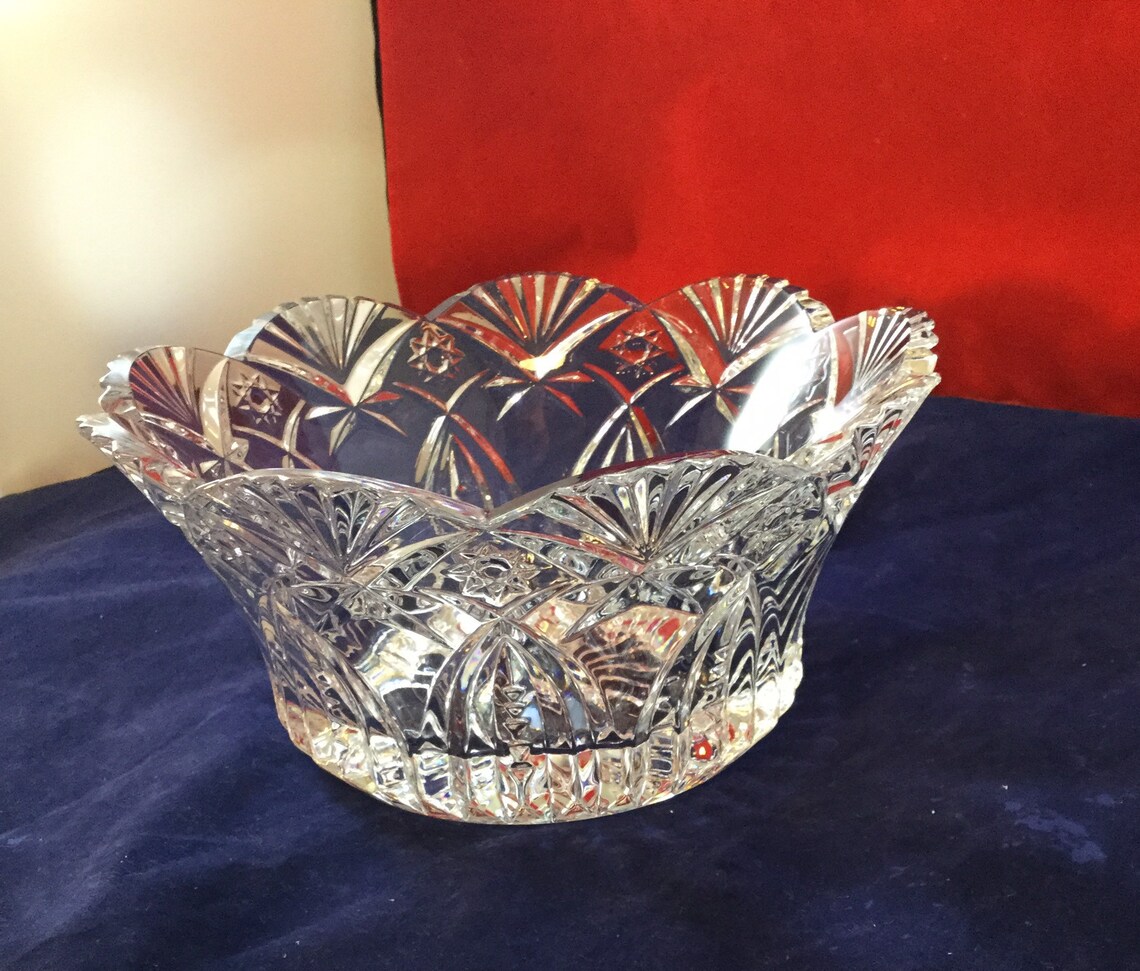 Vintage Pressed Glass Fruit Bowl Heavy Cut Glass Trifle Bowl Etsy