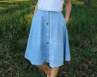 button front chambray skirt