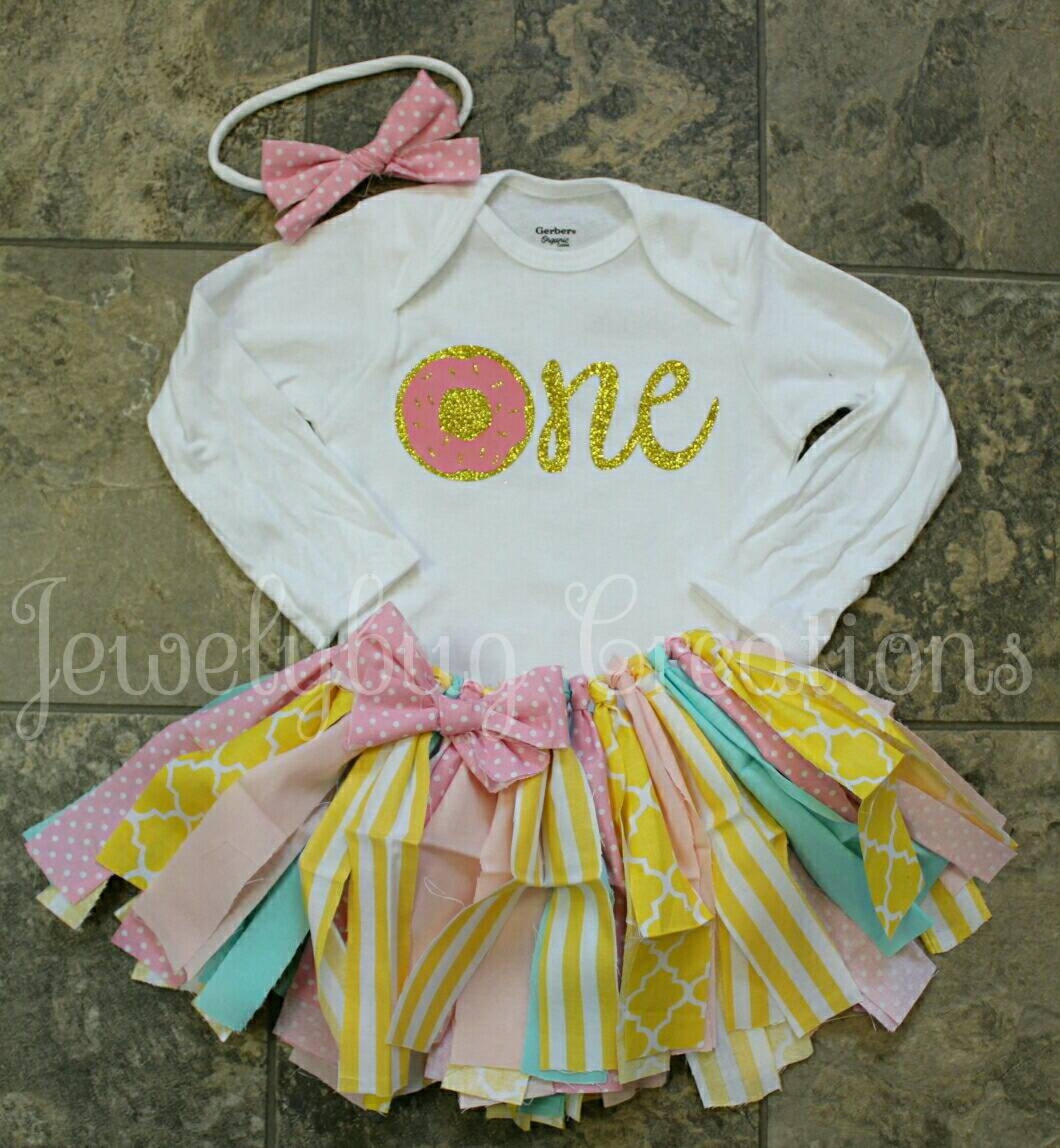 Baby Girl Donut Print Third Birthday Tutu Dress Outfit
