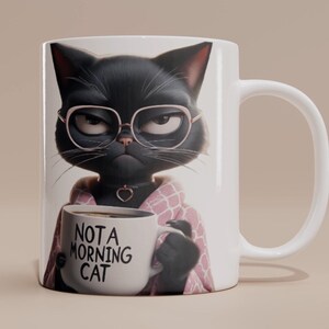 Personalized Black cat mug, Cat mom mug, Cat Lover Gift, Cute Cat Mug, Cat Mug, Beautiful cat Mug, Angry Cat Mug, Not a Morning Cat. 11oz