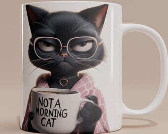 Taza personalizada de gato negro, regalo para amantes de los gatos, 325 ml