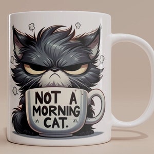 Personalized Cat Mug, Cute Cat Mug, Funny Cat Mug, Animal Mug, Angry Cat Mug, Not a Morning Cat Mug. 11oz