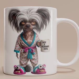 Gepersonaliseerde mok Chinese naakthond: grappig &#39;Not a Morning Dog&#39;-cadeau