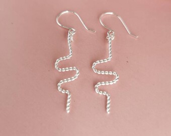 Silver wave earrings, minimal jewelry, dangle earrings, modern, Christmas gift idea, gift for friend, wiggle jewelry, 925 Sterling silver