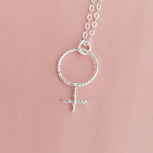 Female symbol necklace, 925 Sterling silver, Venus charm necklace, feminine symbol pendant, dainty minimal jewelry, gift idea for women, her image 1