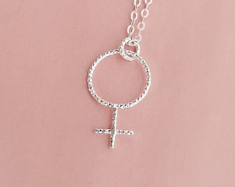 Female symbol necklace, 925 Sterling silver, Venus charm necklace, feminine symbol pendant, dainty minimal jewelry, gift idea for women, her