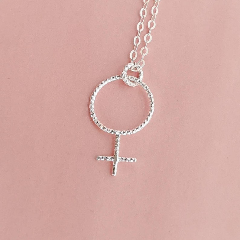 Female symbol necklace, 925 Sterling silver, Venus charm necklace, feminine symbol pendant, dainty minimal jewelry, gift idea for women, her image 1