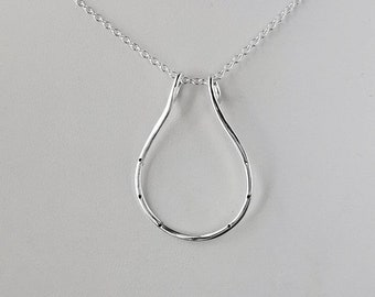 Ring holder necklace, horse shoe pendant, wedding engagement ring keeper, 925 Sterling silver, gift for nurse, minimal jewelry, gift for her