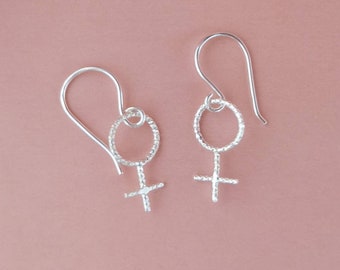Female symbol earrings, 925 sterling silver, Venus earrings, feminine symbol, dainty minimal jewelry, dangle, Christmas gift for her, women