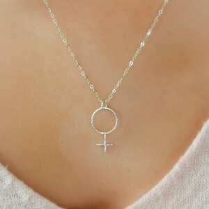 Female symbol necklace, 925 Sterling silver, Venus charm necklace, feminine symbol pendant, dainty minimal jewelry, gift idea for women, her image 4