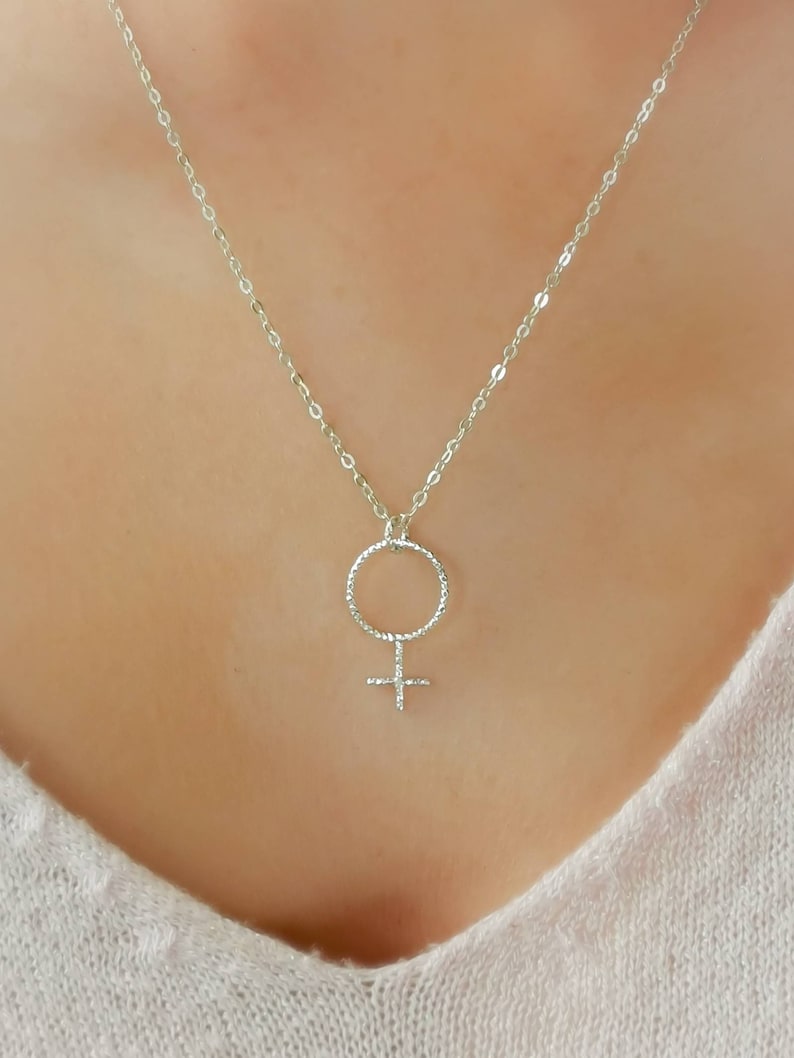 Female symbol necklace, 925 Sterling silver, Venus charm necklace, feminine symbol pendant, dainty minimal jewelry, gift idea for women, her image 4