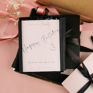 Birthday gift idea, 925 Sterling silver heart necklace, happy birthday jewelry card, simple gift for friend, dainty tiny open heart choker