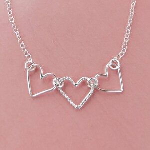 Silver heart necklace, 3 small hearts, 925 Sterling silver open heart necklace, minimalist jewelry, dainty choker necklace, gift for mum