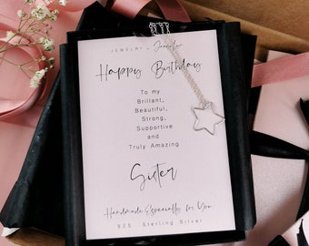 Sisters birthday star necklace, 925 Sterling silver, celestial jewelry, sister birthday card, gift idea for sister, dainty jewelry, minimal