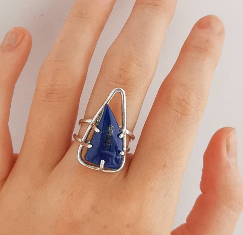 Lapis lazuli ring genuine gemstone statement ring OOAK jewelry natural blue stone gift for her 925 Sterling silver ring Lapis ring