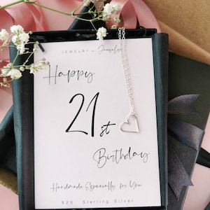 21. Geburtstag Geschenk Idee für sie, alles Gute zum 21. Geburtstag, 925 Sterling Silber Herz Halskette, Schmuck Geschenk für Tochter, Nichte Enkelin