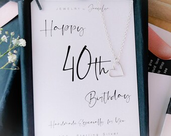 40th birthday gift idea, 925 Sterling silver heart necklace, happy birthday jewelry, gift for friend, sister, aunt, minimal jewelry, dainty