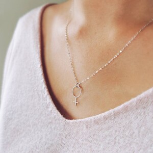 Female symbol necklace, 925 Sterling silver, Venus charm necklace, feminine symbol pendant, dainty minimal jewelry, gift idea for women, her image 2