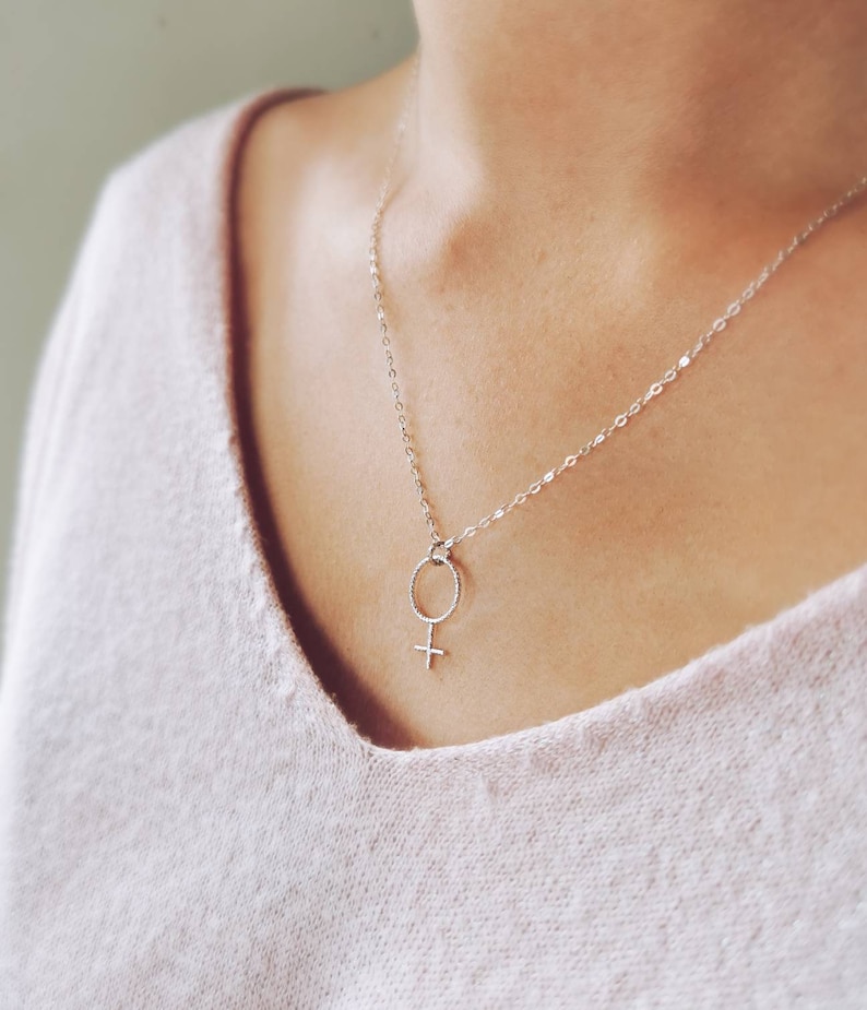 Female symbol necklace, 925 Sterling silver, Venus charm necklace, feminine symbol pendant, dainty minimal jewelry, gift idea for women, her image 2