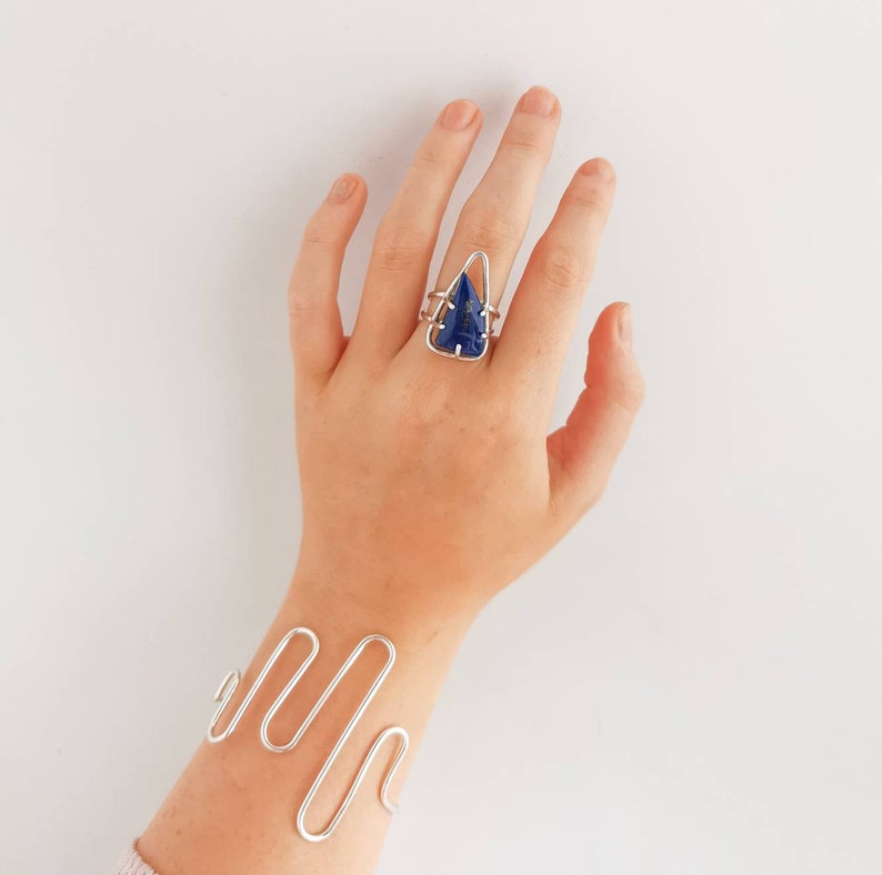 Lapis lazuli ring genuine gemstone statement ring OOAK jewelry natural blue stone gift for her 925 Sterling silver ring Lapis ring