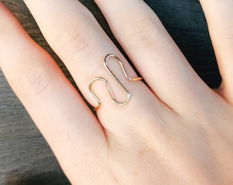 Wave ring, wiggle ring, 14k gold filled, wavy stacking ring, wave jewelry, adjustable ring, Christmas gift for her, stocking stuffer