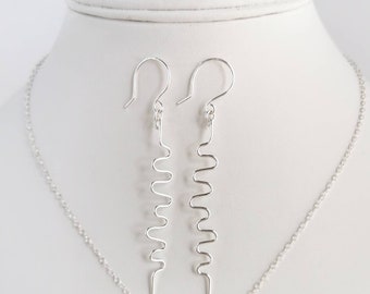 925 Sterling silver wave earrings, long wavy statement earrings, wiggle earrings, minimal jewelry, dangle earrings, Xmas gift idea for her