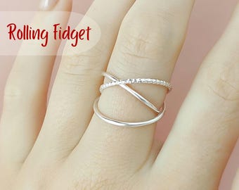 Fidget ring, anxiety ring, thumb ring, interlocking rolling, worry jewelry, spinner, dainty, gift for adhd, russian infinity, mixed metal