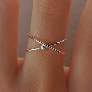 Silver crossover ring, fidget ring, adjustable thumb ring, wrap ring, anti worry, minimalist, dainty stacking, handmade jewelry gift idea