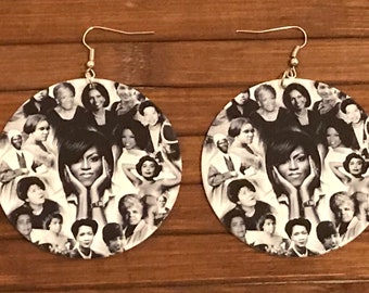 Black Influential Leaders  African Wooden Earrings, **DOUBLE SIDED**  Afrocentric earrings , Nickel Free, Hypoallergenic