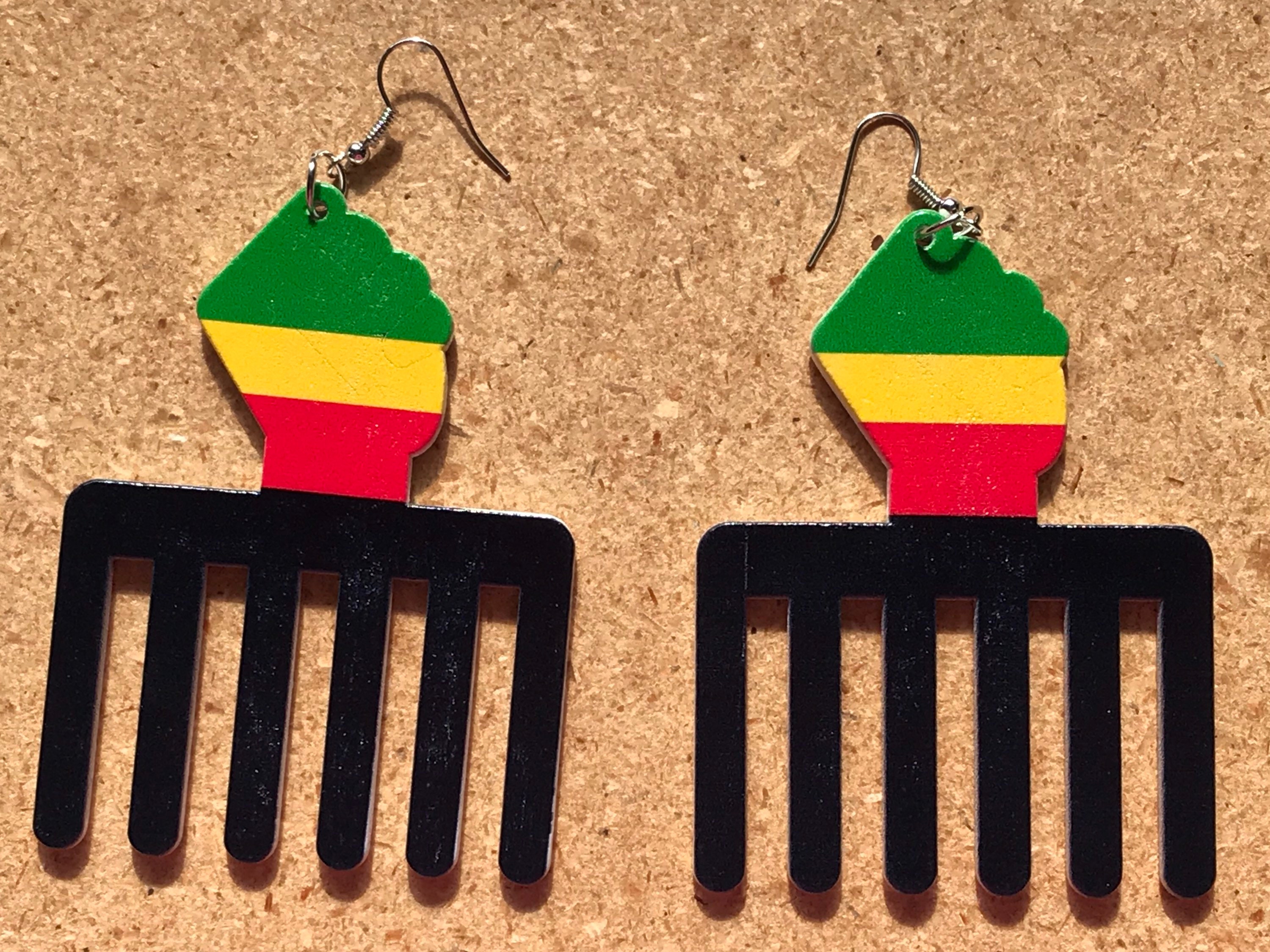 Wooden afro deals pick earrings