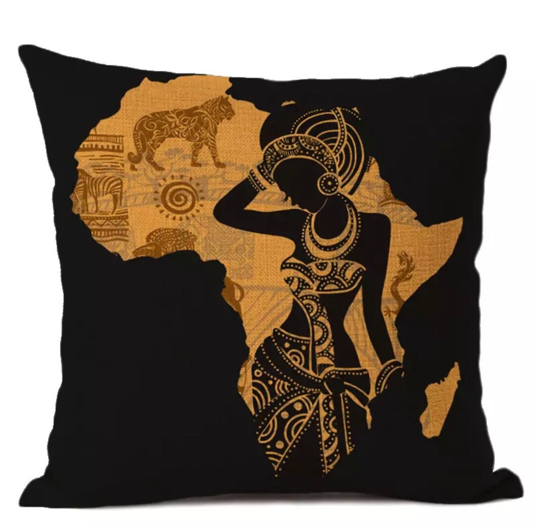 African Pillow Cover 18x18, Black Art Pillow Cover, African Pillow