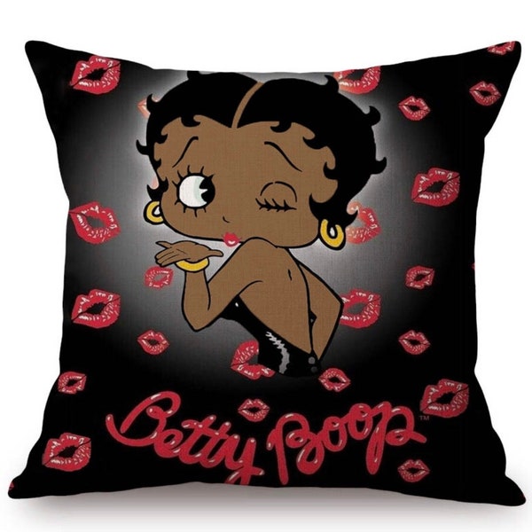 Black Betty Boop Pillow Cover 18x18, Black Art Pillow Cover, African Pillow Cushion, Afrocentric Art Pillow Cover, Afrocentric Home Decor