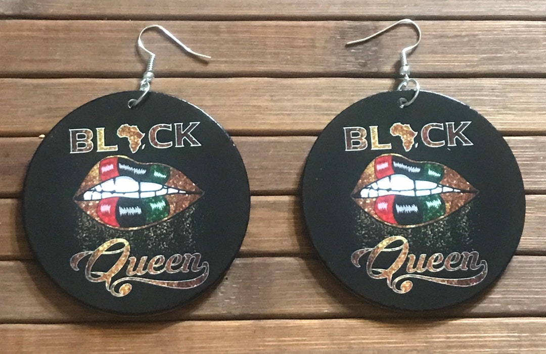 Black Queen Earrings DOUBLE SIDED Afrocentric Earrings Etsy