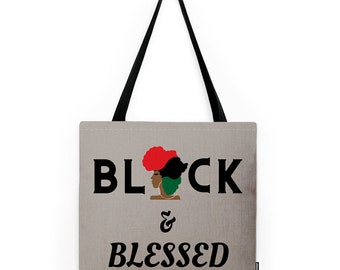 AfroAccent Black & Blessed Tote, Black Girl Afro Tote, Africa Bag,  Tote Bag Purse, Gift for her, Gift for Mom, Gift for Girlfriend