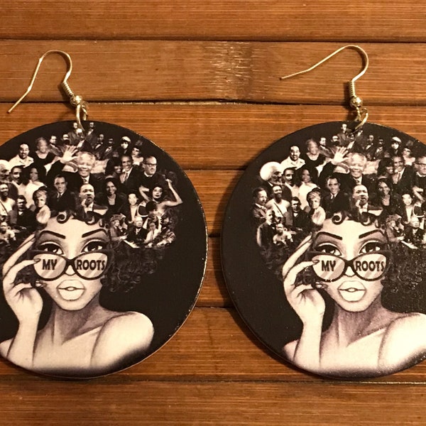 Afro African Girl Wooden Earrings, **DOUBLE SIDED**  African Earrings, Nickel Free, Hypoallergenic, Afrocentric Jewelry