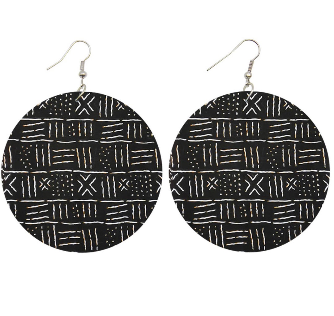 African Kente Mud Cloth Earrings, DOUBLE SIDED African Earrings