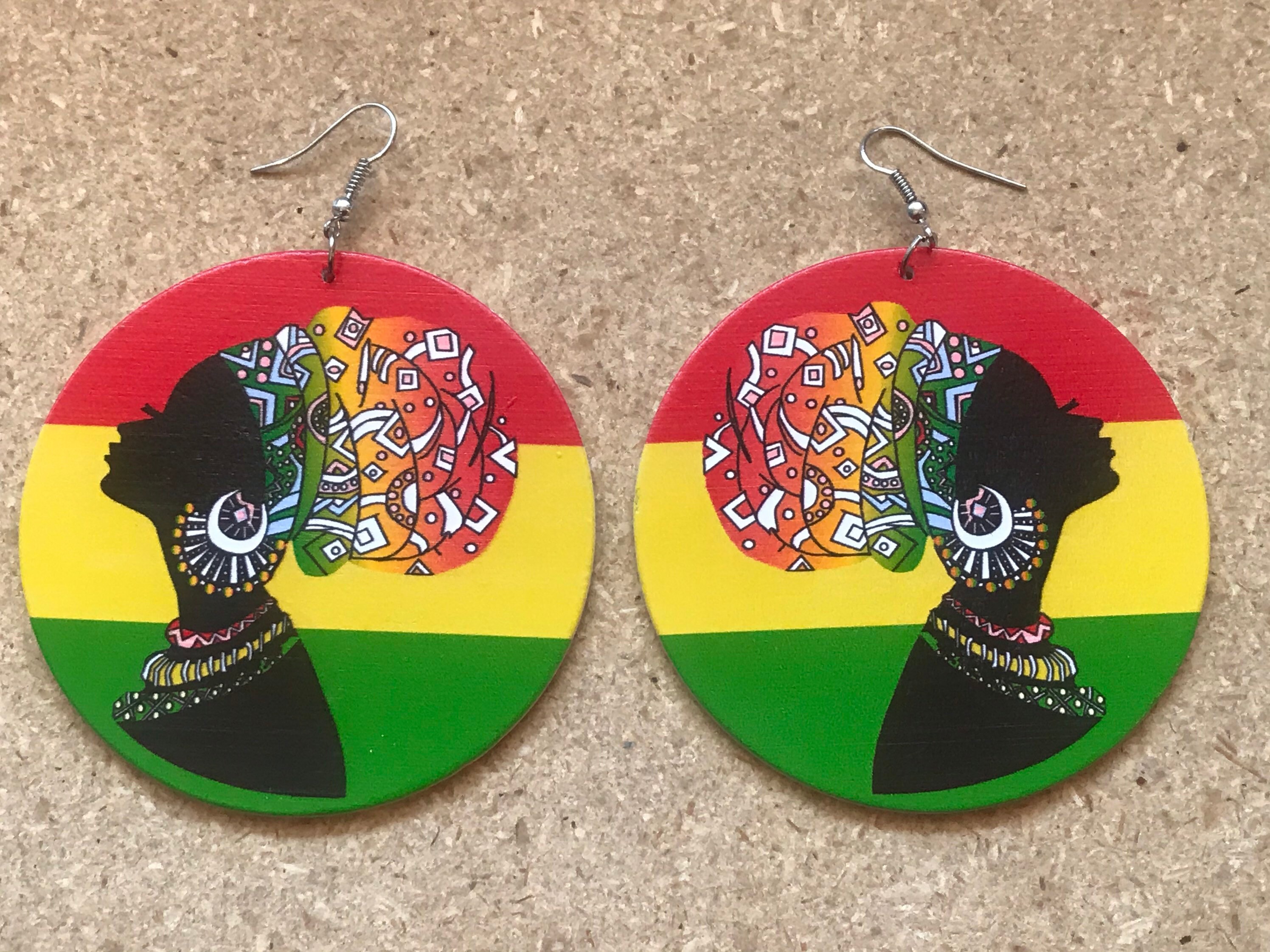 Black Queen Earrings Afro African Girl Wooden Earrings Etsy
