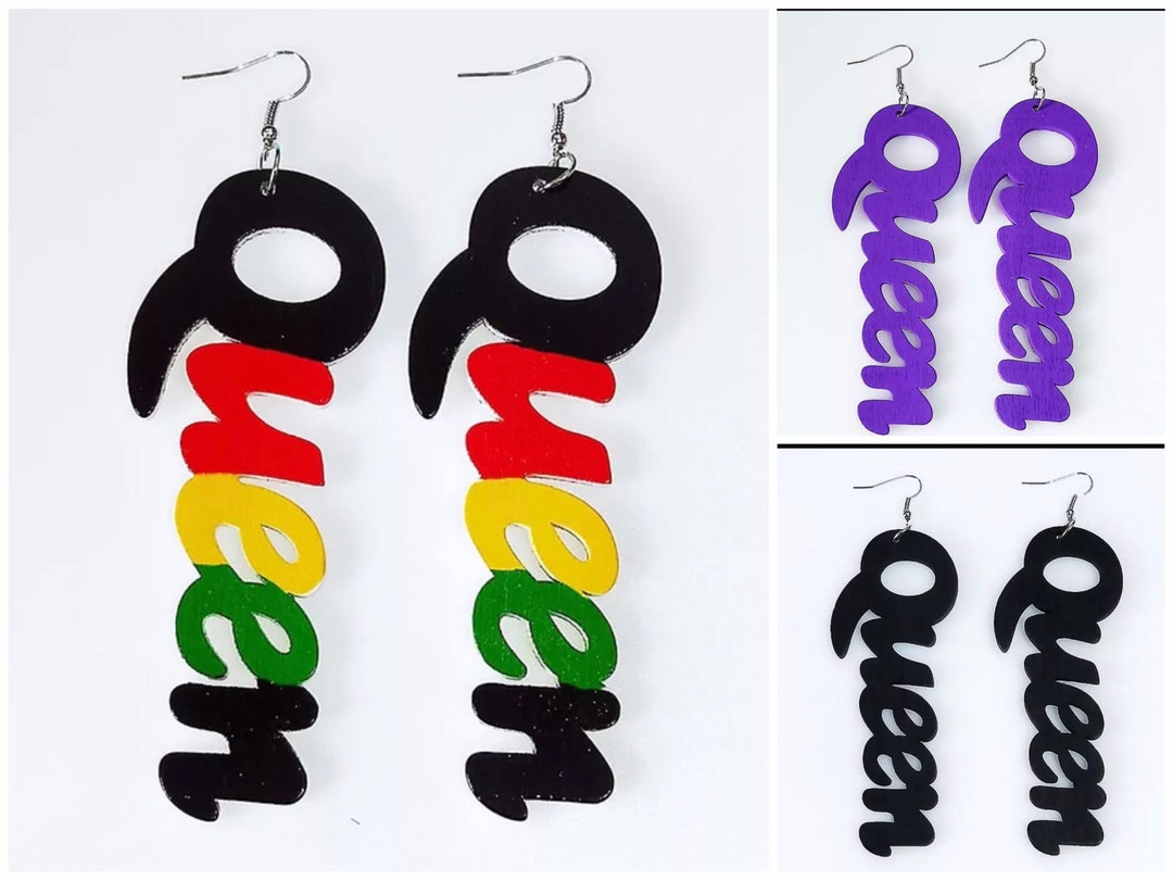 Queen Wooden Earrings, African Earrings, Afrocentric Queen Earrings