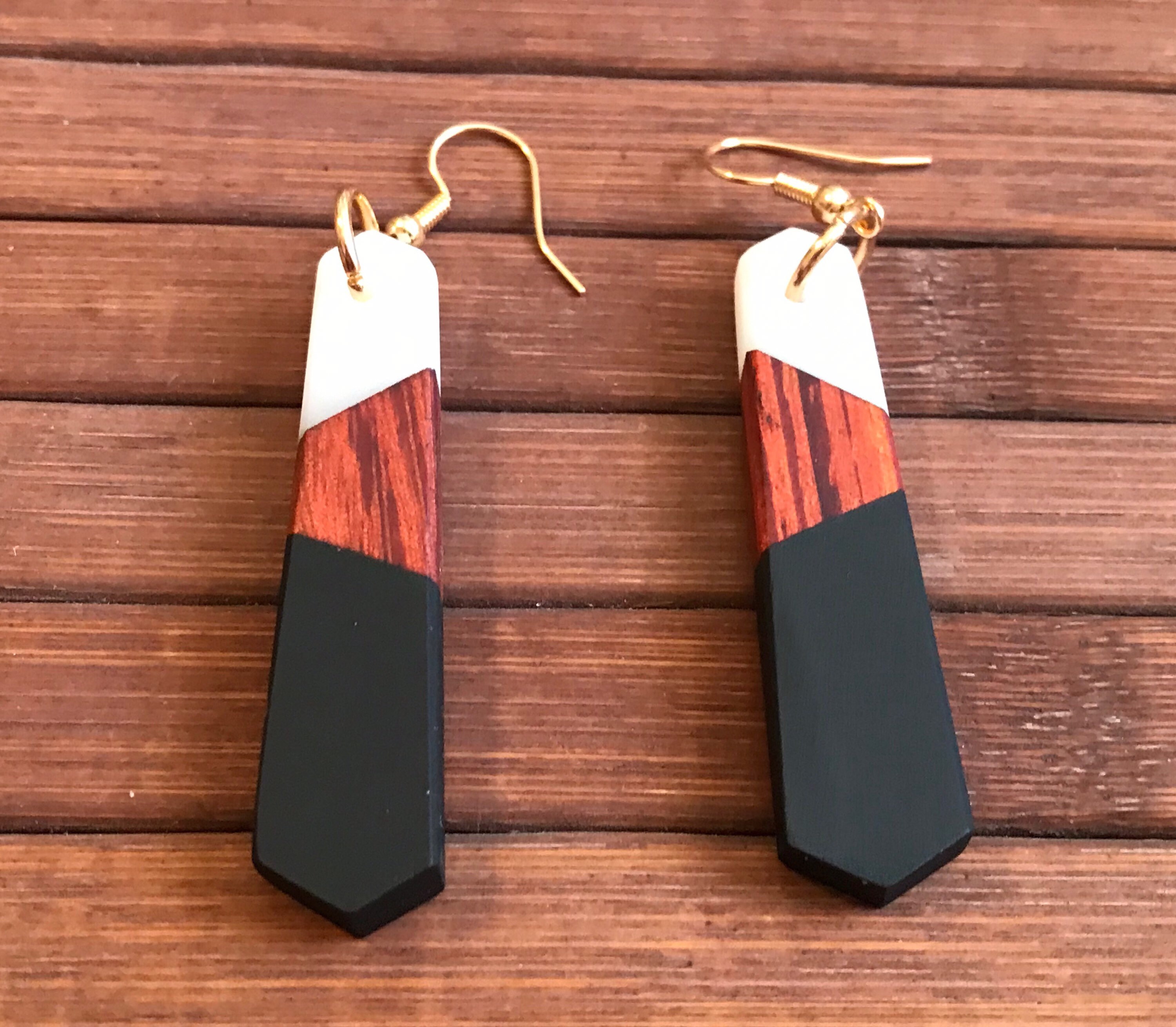 Resin Wood Dangle Earrings,  Nickel Free, Hypoallergenic, Vintage Dan…