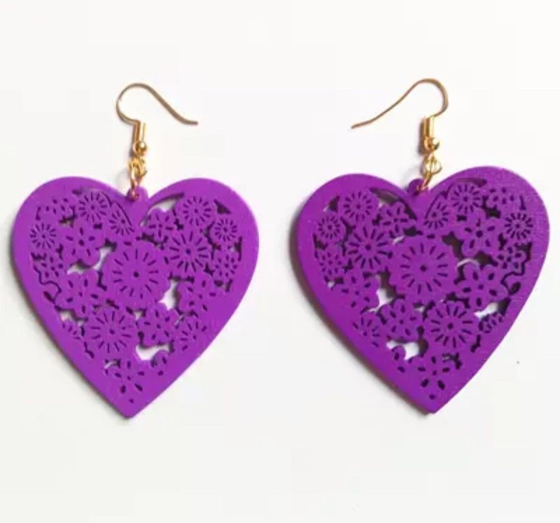 Wooden Heart Earrings Heart Dangle Earrings Natural Wood Etsy