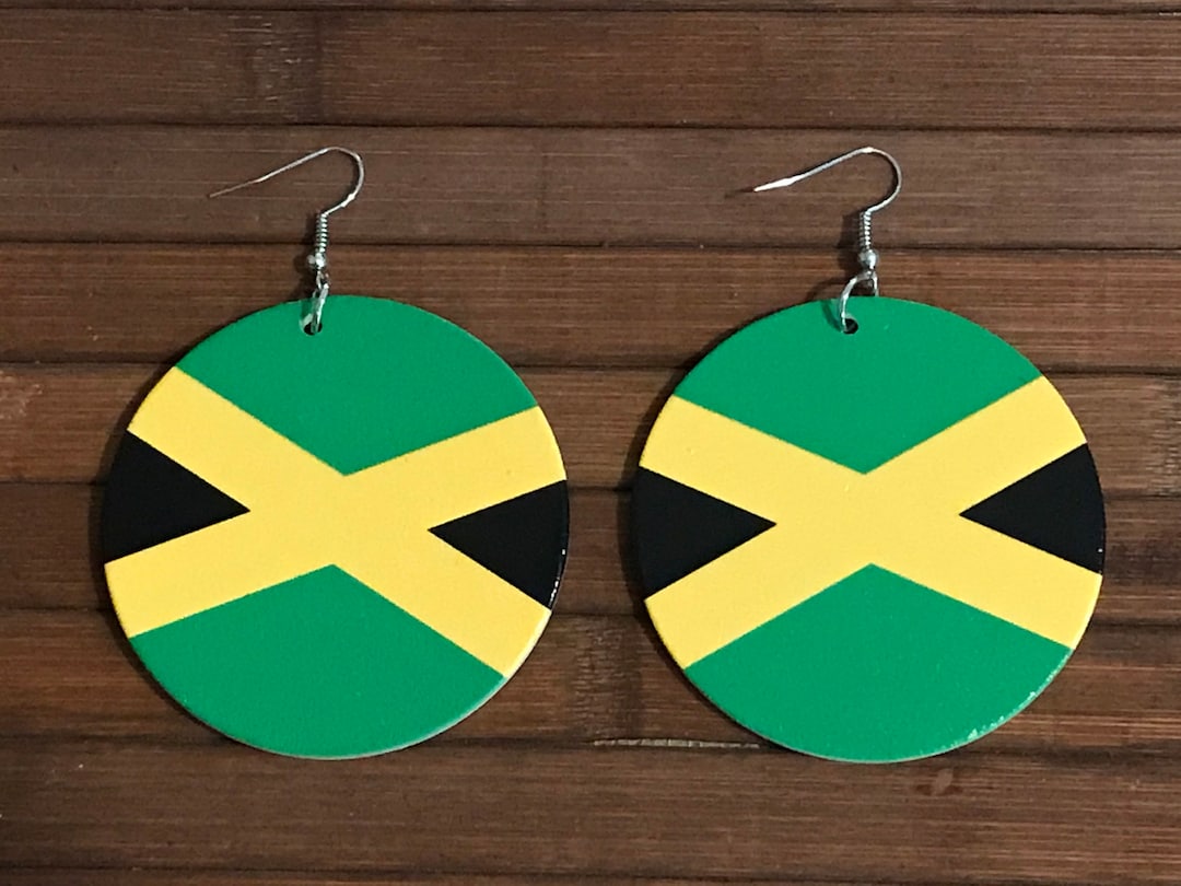 Jamaican Flag Earrings, DOUBLE SIDED Jamaica Earrings, Nickel Free