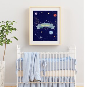 Space Nursery, Baby Sign, Digital Wall Art, Galaxy Print, Astronaut Theme, Stars and Celestial Artwork
